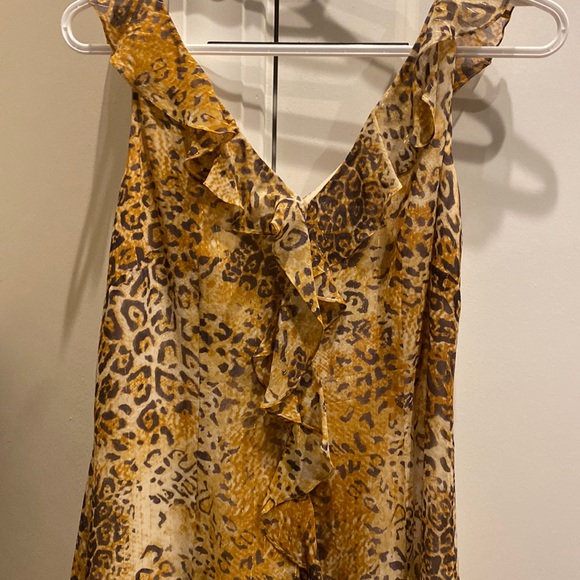 BLOOMINGDALE’S Sz 8 silk animal print sleeveless dress with ruffles. - Picture 2 of 8
